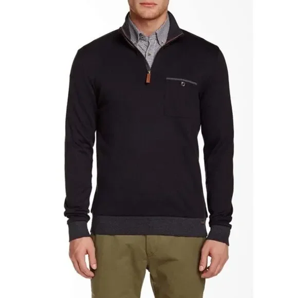 Ted Baker Mens 4 Medium M Black Bevyhil 1/4 Zip Pullover Sweater Cotton Modal - Picture 8 of 9